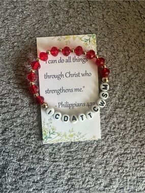 Stretch Crystal Beaded Bracelet with Inspirational Letter Beads - Red